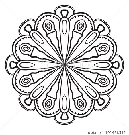 Black outline flower mandala. Doodle round decorative element for coloring book isolated on white background. Floral geometric circle. Black outline flower mandala. Doodle round decorative element for coloring book isolated on white background. Floral geometric circle. 101488512