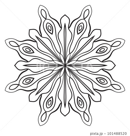 Black outline flower mandala. Doodle round decorative element for coloring book isolated on white background. Floral geometric circle. 101488520