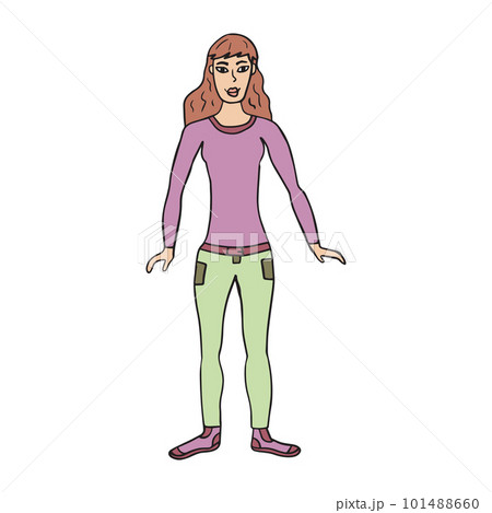 Doodle happy young lady. Woman isolated on white background. Doodle happy young lady. Woman isolated on white background. 101488660