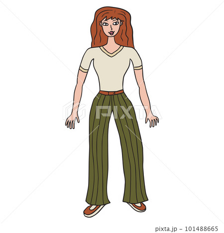 Doodle happy young lady. Woman isolated on white background. 101488665