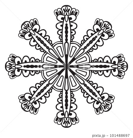 Black outline flower mandala. Doodle round decorative element for coloring book isolated on white background. Floral geometric circle. 101488697