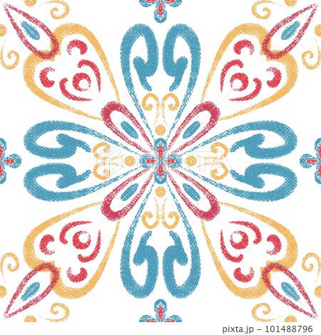 Abstract watercolor pastel oriental tile pattern. Illustration. Abstract watercolor pastel oriental tile pattern. Illustration. 101488796