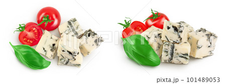 Blue cheese gorgonzola isolated on white background with full depth of field. Top view. Flat lay. Blue cheese gorgonzola isolated on white background with full depth of field. Top view. Flat lay. 101489053