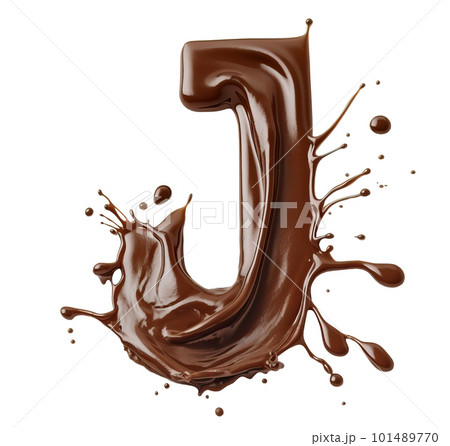 Melted letter J made with chocolate isolated on white, top view. Generative AI realistic illustration Melted letter J made with chocolate isolated on white, top view. Generative AI realistic illustration 101489770