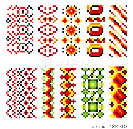 Ukrainian traditional embroidery. Set of patterns for cross stitching decoration. Cross-stitch traditional folk. Vector illustration of ethnic seamless ornamental geometric design Ukrainian traditional embroidery. Set of patterns for cross stitching decoration. Cross-stitch traditional folk. Vector illustration of ethnic seamless ornamental geometric design 101490382