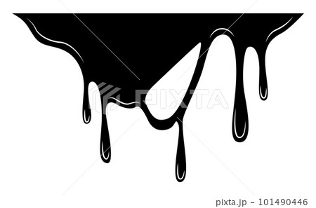Paint dripping liquid. Flowing oil stain. Set of black drips. Abstract flow stencil, current ink streak or fluid smudge. Vector illustration on white background 101490446
