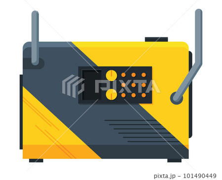 Portable electric power generator icon. Gasoline generator, emergency equipment. Energy generating backup equipment and electricity voltage source alternator machine. Cartoon vector illustration 101490449