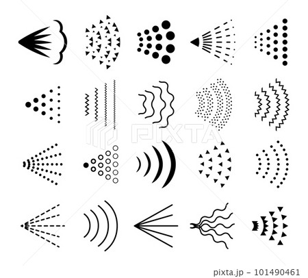 Spray steam icons set. Aerosol haze, scatter gas or deodorant cloud. Sprinkle stream pictograms for sanitizer diffuser or spraying water, perfume, paint or deodorant Spray steam icons set. Aerosol haze, scatter gas or deodorant cloud. Sprinkle stream pictograms for sanitizer diffuser or spraying water, perfume, paint or deodorant 101490461
