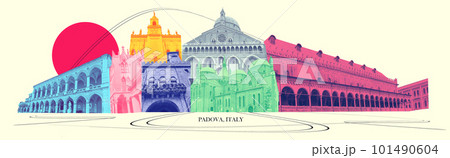 Art collage or design of buildings of Padua Italy. Palazzo, historical building of the Padova Italy 101490604