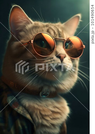 Cat character portrait wearing sunglasses and clothes. Generative AI Cat character portrait wearing sunglasses and clothes. Generative AI 101490654