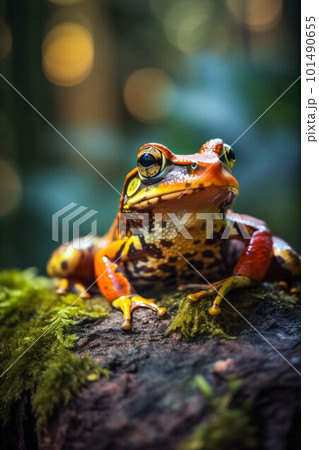 Frog in the forest closeup. Generative AI Frog in the forest closeup. Generative AI 101490655