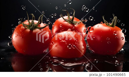 Tomato with water drops studio shot. Generative AI 101490665