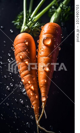 Carrot seamless background with water drops, top view, flat lay. Generative AI Carrot seamless background with water drops, top view, flat lay. Generative AI 101490703