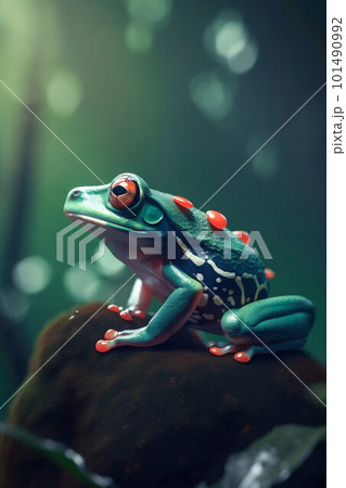 Frog in the forest closeup. Generative AI Frog in the forest closeup. Generative AI 101490992
