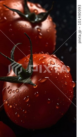 Tomato with water drops studio shot. Generative AI Tomato with water drops studio shot. Generative AI 101490993