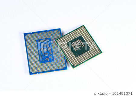CPU : Central Processing Unit, Computer processor all bottom side, socket contact isolated on white background. 101491071