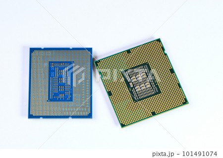 CPU : Central Processing Unit, Computer processor all bottom side, socket contact isolated on white background. 101491074