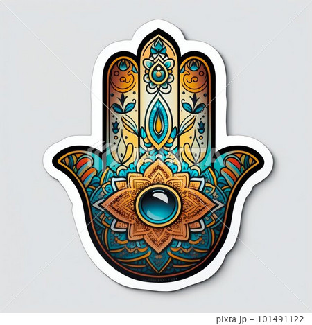 Hamsa hand symbol sticker. Generative AI Hamsa hand symbol sticker. Generative AI 101491122