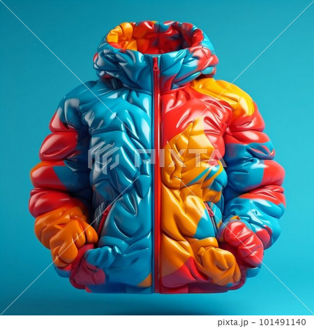 Glossy colorful puffer jacket. Generative AI Glossy colorful puffer jacket. Generative AI 101491140