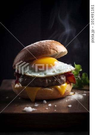 Burger on a brioche bun. Generative AI Burger on a brioche bun. Generative AI 101491161