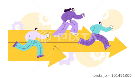 Business people run the arrows to the target Business people run the arrows to the target 101491306