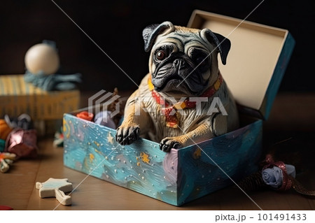 Cute dog looking out from gift box. Pet as present. Generative AI Cute dog looking out from gift box. Pet as present. Generative AI 101491433