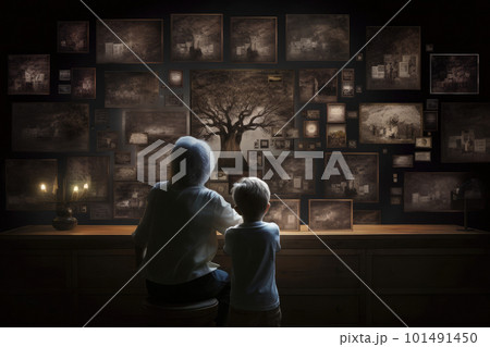 Family tree with portraits of relatives. Genealogy concept. Generative AI 101491450