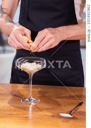 Homemade tiramisu in glass jars cooking process. Traditional unbaked italian dessert. Coffee and mascarpone cream cake 101491962