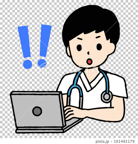 在電腦上工作的男護士很驚訝 在電腦上工作的男護士很驚訝 101492179