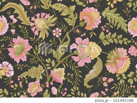 Fantasy flowers in retro, vintage, jacobean embroidery style. Fantasy flowers in retro, vintage, jacobean embroidery style. 101492186