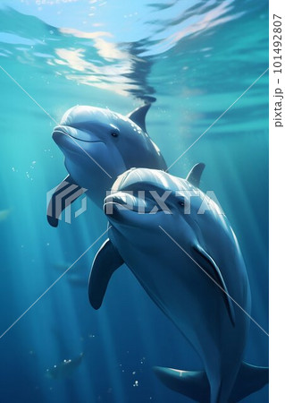 Dolphin in the sea underwater. Generative AI 101492807