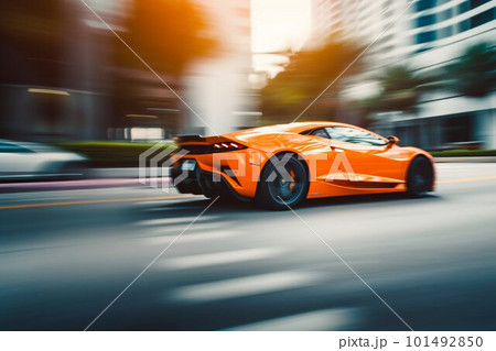 Fast motion sport car on city roads. Generative AI Fast motion sport car on city roads. Generative AI 101492850