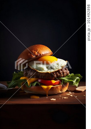 Burger on a brioche bun. Generative AI Burger on a brioche bun. Generative AI 101492898