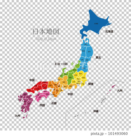 日本地図　地方色区分 101493060