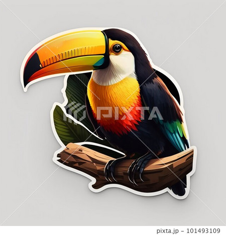 Toucan bird on a branch isolated on white background. Generative AI 101493109