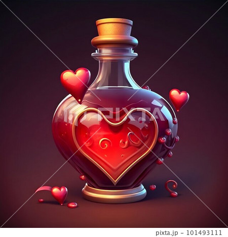 Love heart potion with red liquid. Valentine day. Generative AI 101493111