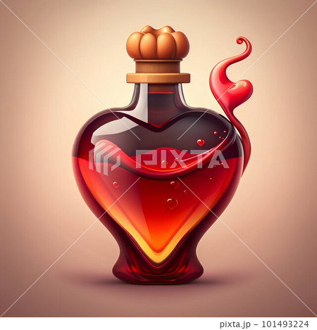 Love heart potion with red liquid. Valentine day. Generative AI 101493224