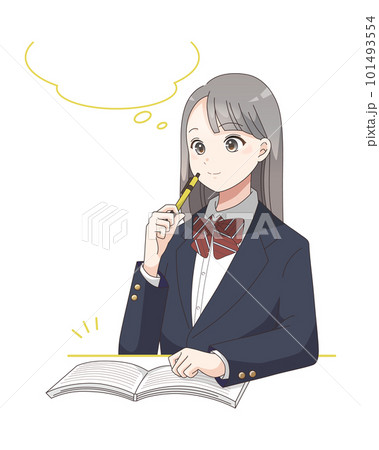 勉強している女子学生のイラスト 吹き出しあり 勉強している女子学生のイラスト 吹き出しあり 101493554