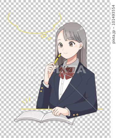 勉強している女子学生のイラスト 吹き出しあり 勉強している女子学生のイラスト 吹き出しあり 101493554