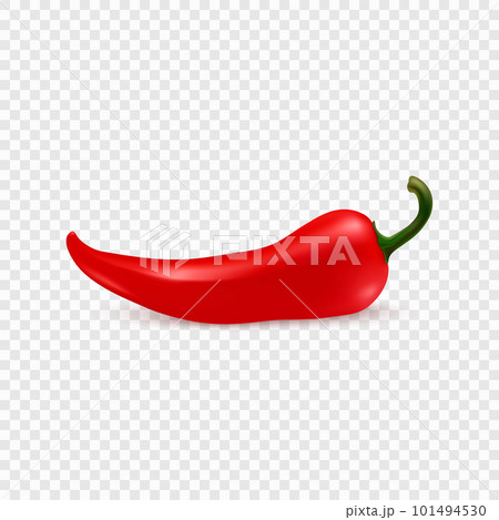 Vector 3d Realistic Red Hot Chili Pepper Icon Closeup Isolate. One, Single Fresh Chili Hot Pepper Design Template for Culinary Products and Recipes. Vector Illustration. Front View 101494530
