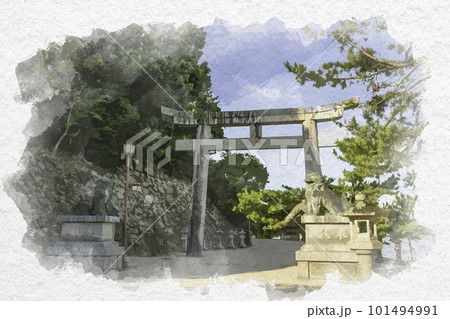 水彩画風 宮島 厳島神社 鳥居 広島県廿日市市 水彩画風 宮島 厳島神社 鳥居 広島県廿日市市 101494991