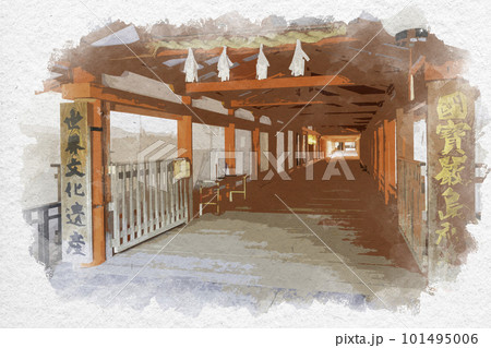水彩画風　宮島　厳島神社　入口　広島県廿日市市 101495006