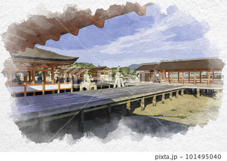 水彩画風　宮島　厳島神社　平舞台　広島県廿日市市 101495040