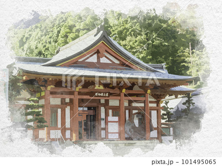 水彩画風　宮島　厳島神社　宝物館　広島県廿日市市 101495065