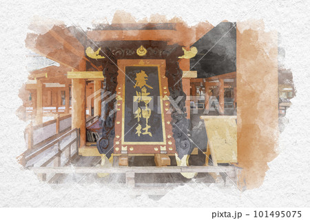 水彩画風　宮島　厳島神社　扁額　広島県廿日市市 101495075