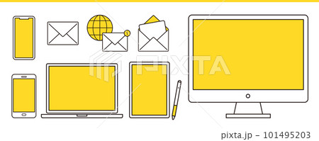 パソコン、スマホ、タブレットなど情報端末イラストセット パソコン、スマホ、タブレットなど情報端末イラストセット 101495203