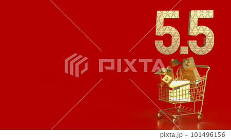 The gold number 5.5 on shopping cart for special offer concept 3d rendering 101496156
