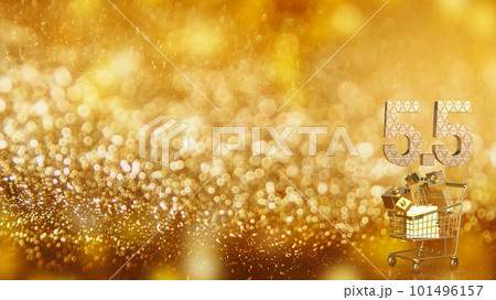 The gold number 5.5 on shopping cart for special offer concept 3d rendering 101496157