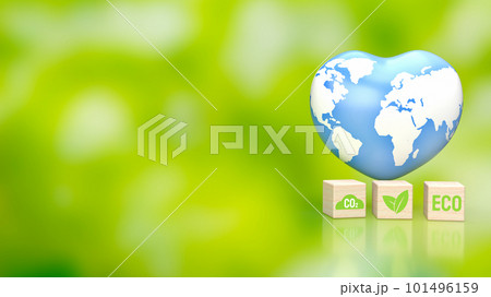 The earth  map on heart for eco concept 3d rendering 101496159