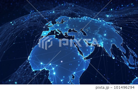 地球、青いグローバルネットワーク、インターネット、背景 101496294